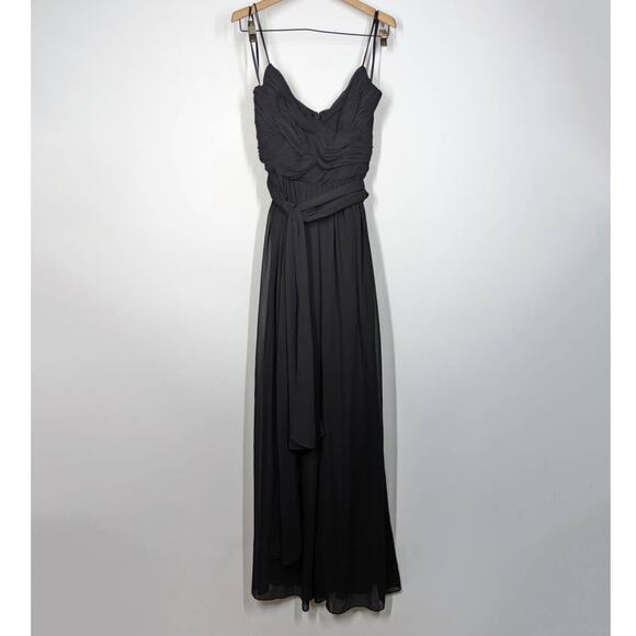 Ieena Mac Duggal Black Faux Wrap Wide Leg Jumpsuit Sleeveless Medium Preowned - Picture 4 of 14